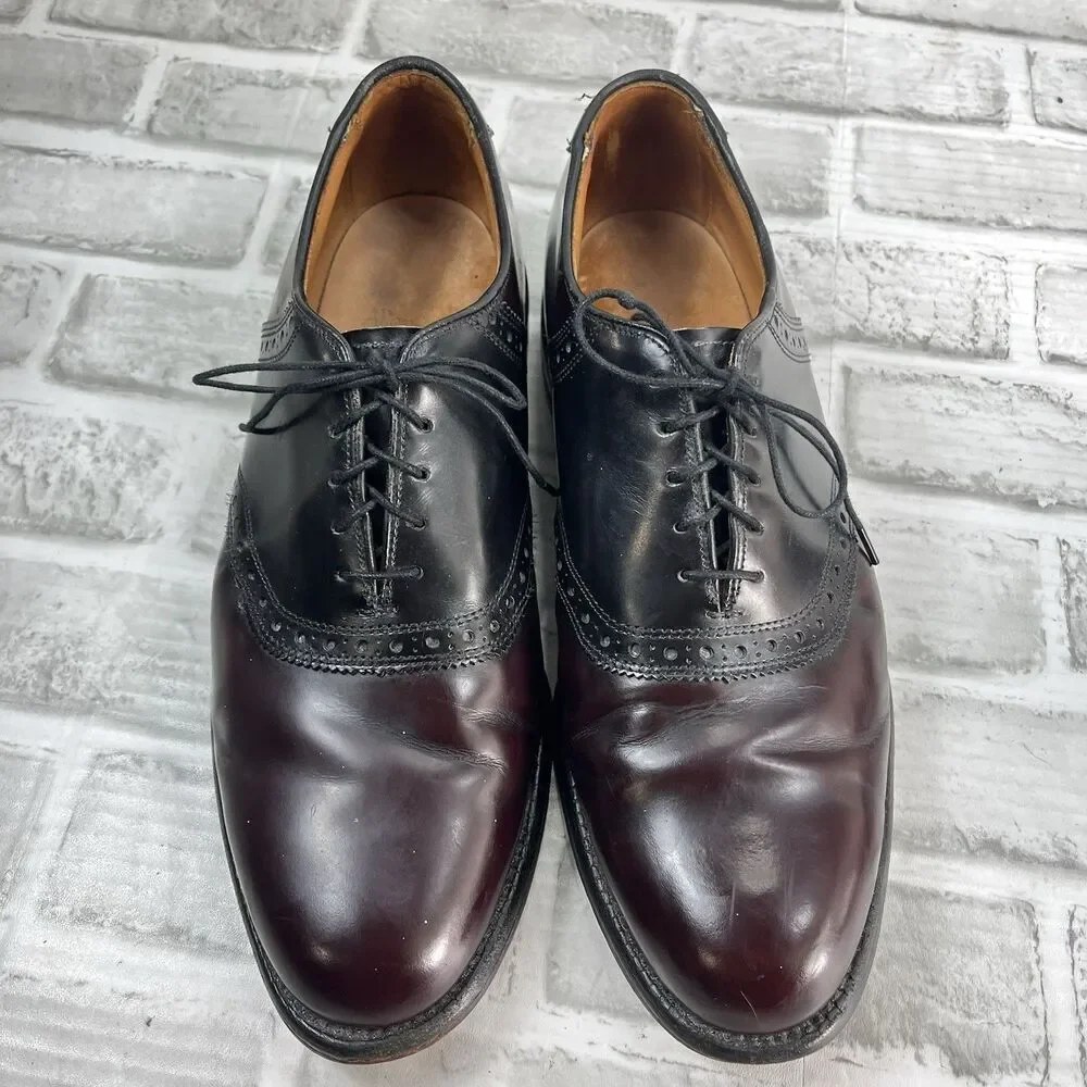 Allen Edmonds Shelton Men's Size 9 D 2-Tone Black and Burgundy Oxfords Shoes